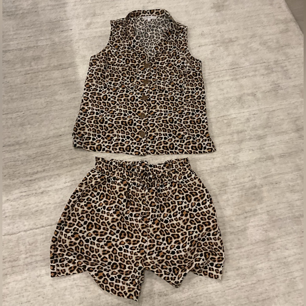 Cleo Leopard Print sleeveless top and shorts set.